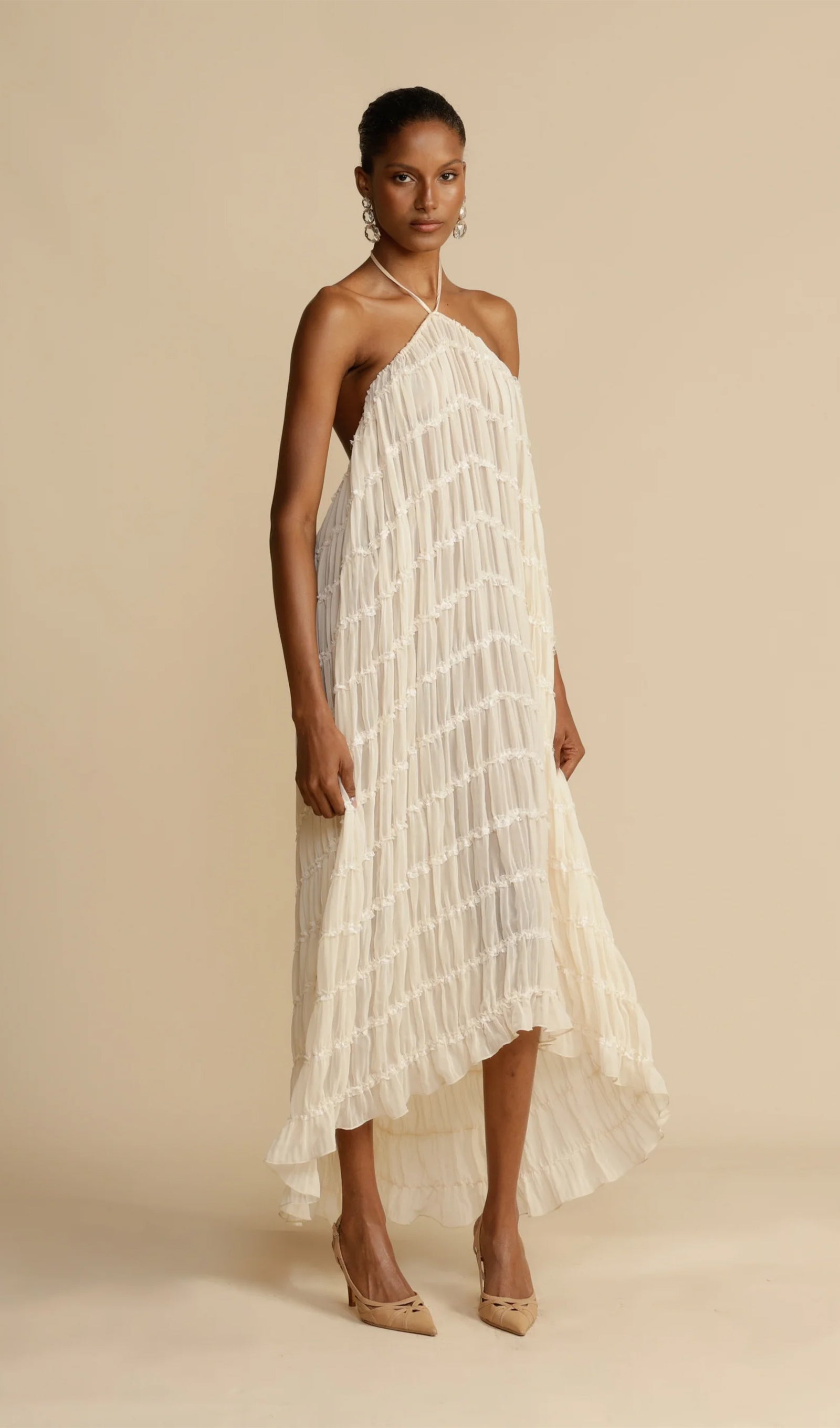 Halter Top & Ruched Detail Maxi Skirt Sets