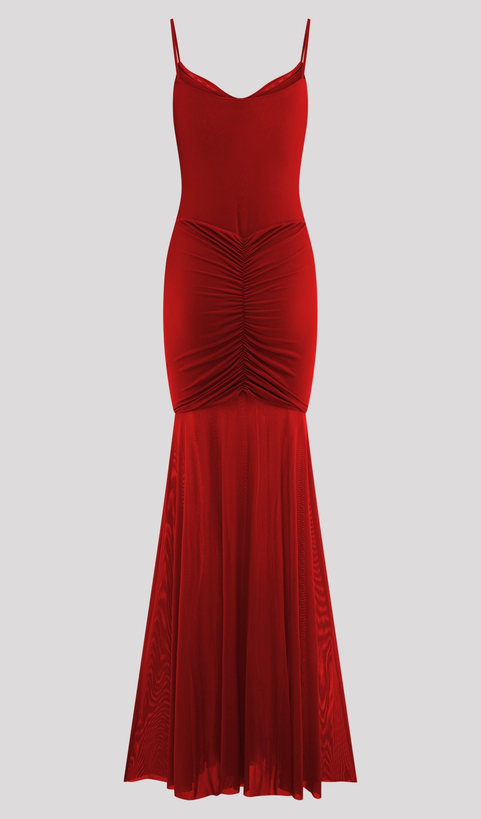 Slinky And Mesh Maxi Dress In Red