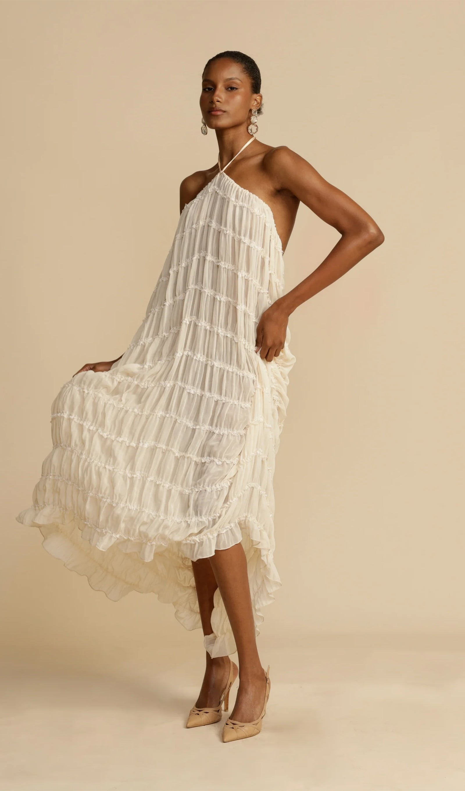 Halter Top & Ruched Detail Maxi Skirt Sets