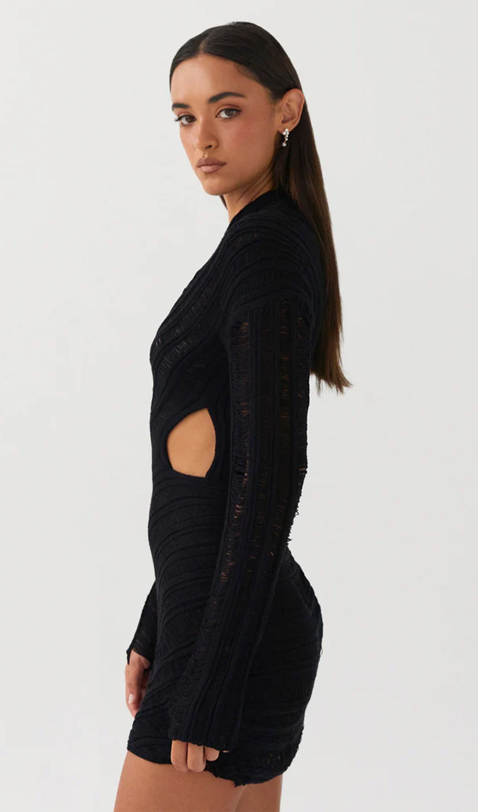 Hollow Out  Mini Dress - Black