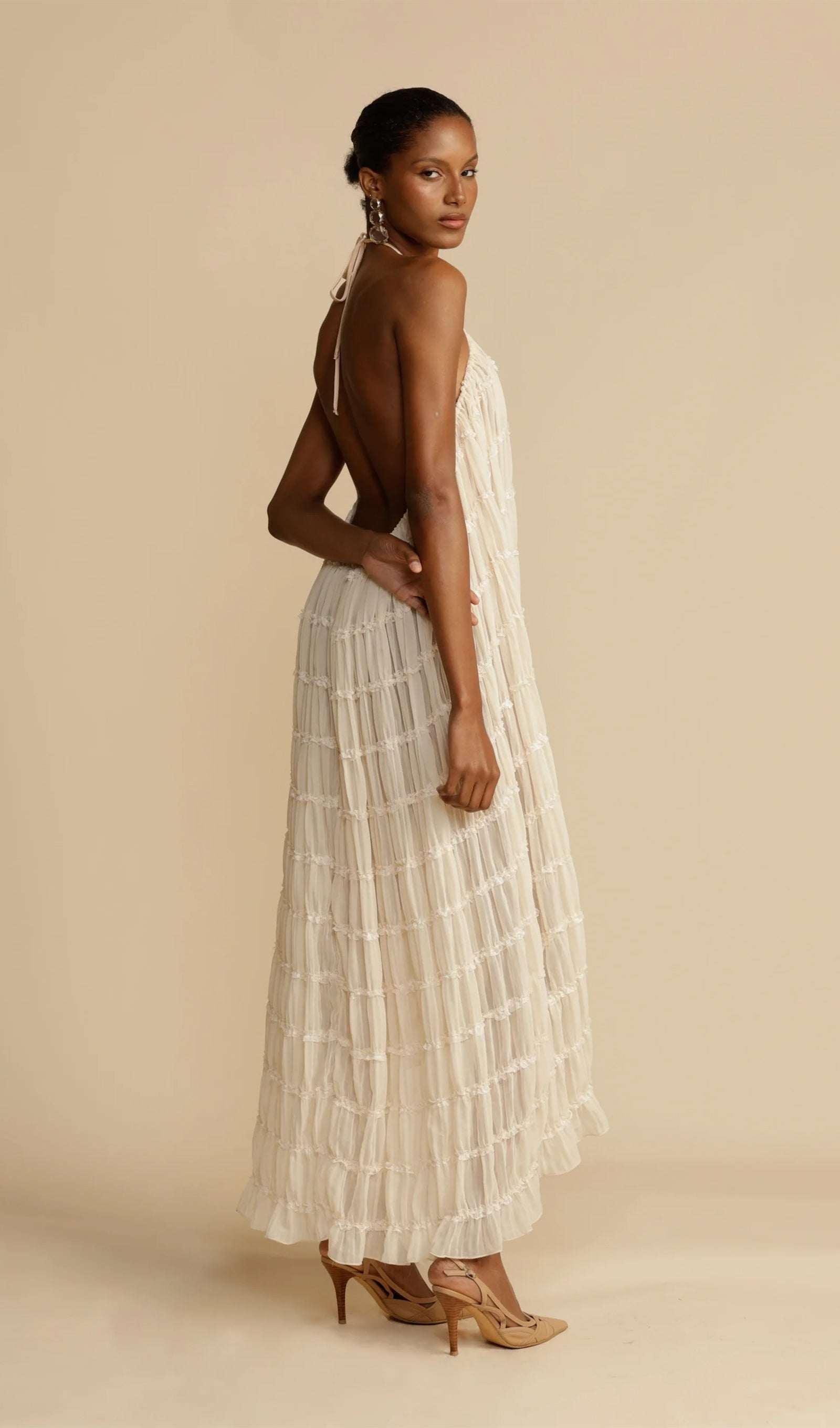 Halter Top & Ruched Detail Maxi Skirt Sets