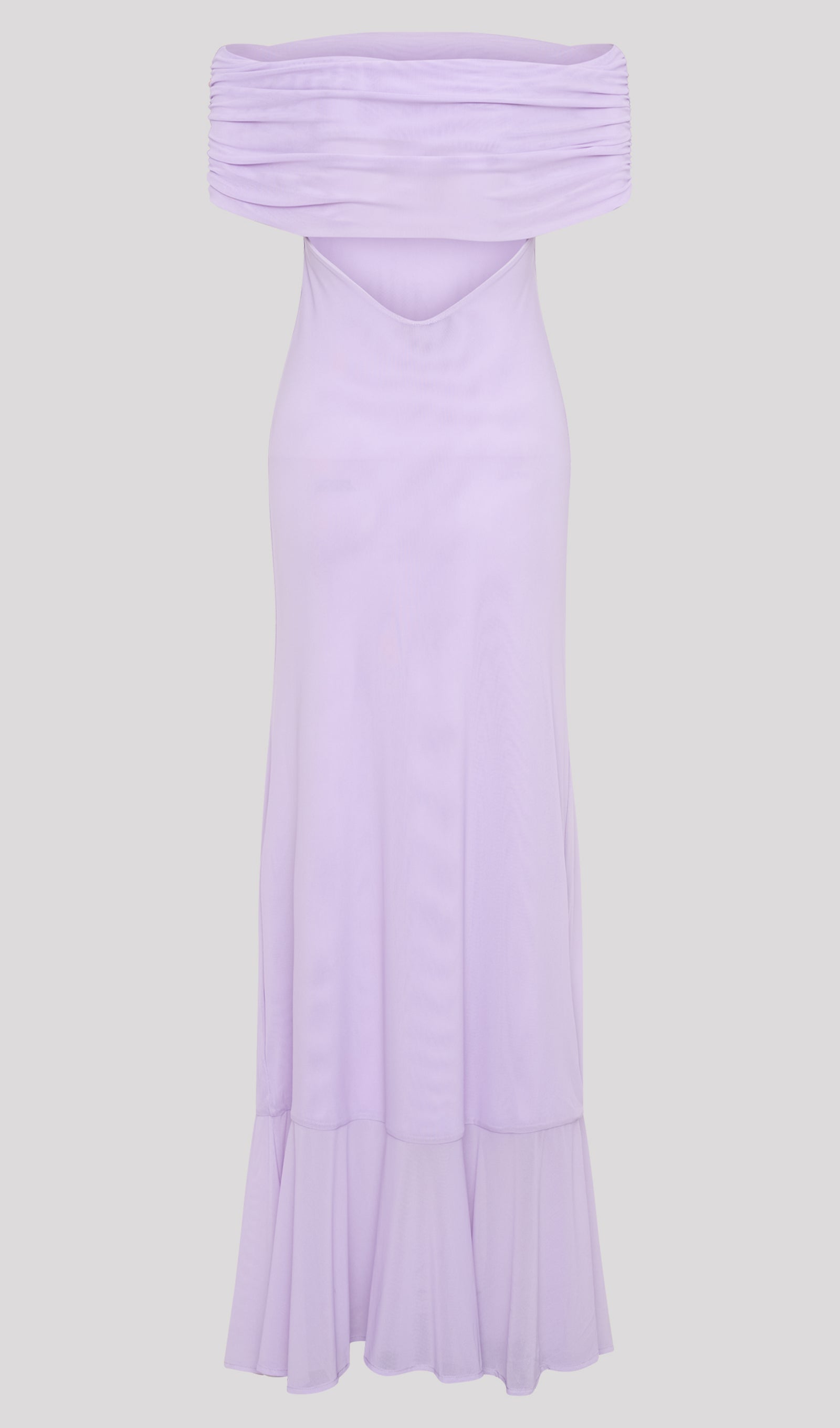 Off Shoulder Mesh Maxi Dress In Purple