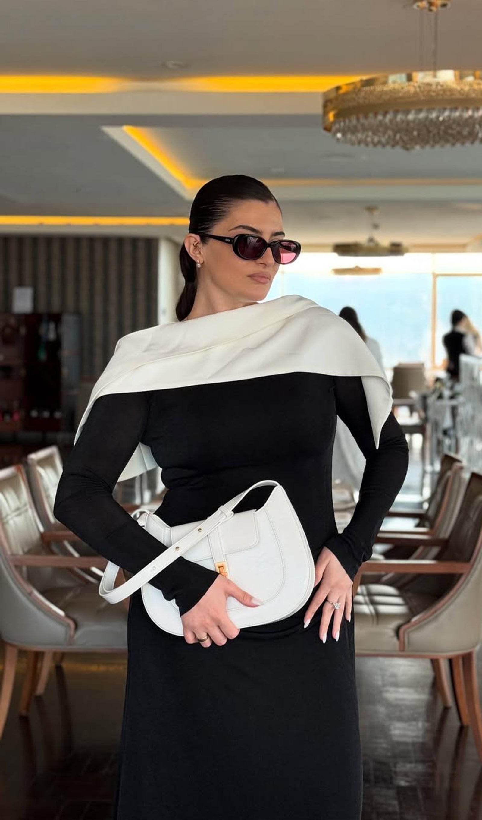 Asymmetrical Draped Shoulder Pleat Maxi Dress In Black