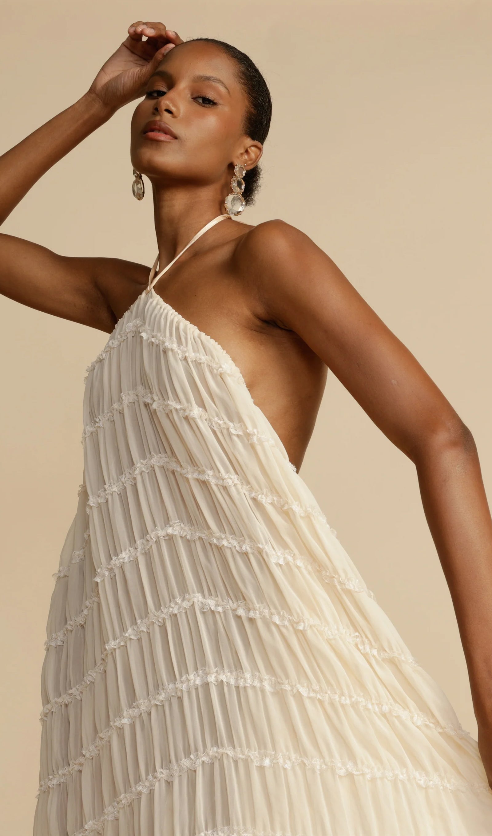 Halter Top & Ruched Detail Maxi Skirt Sets