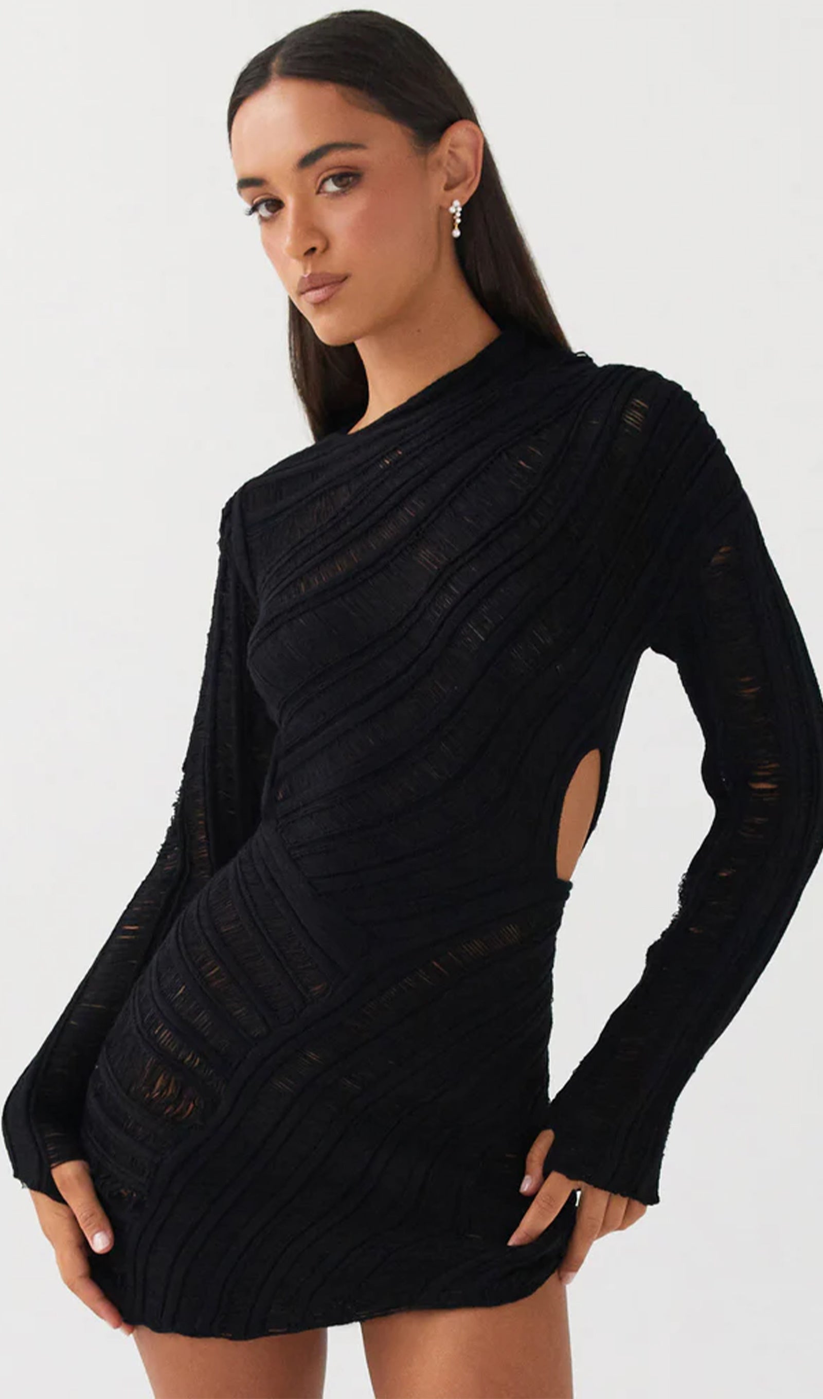 Hollow Out  Mini Dress - Black