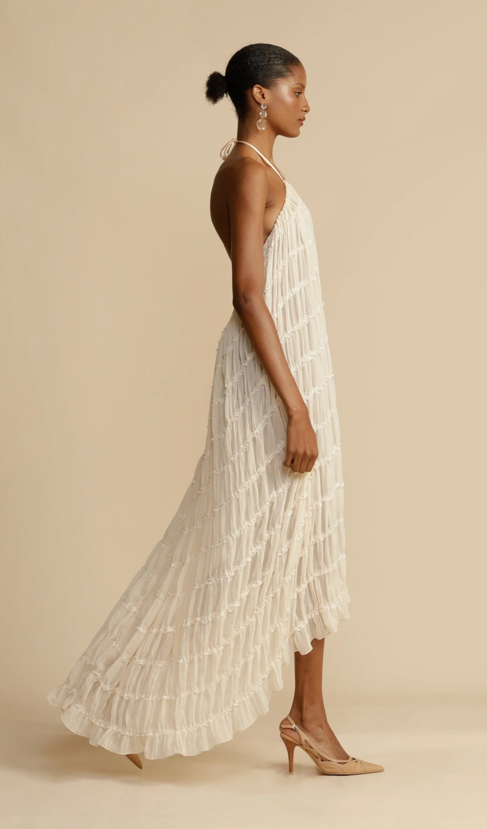 Halter Top & Ruched Detail Maxi Skirt Sets