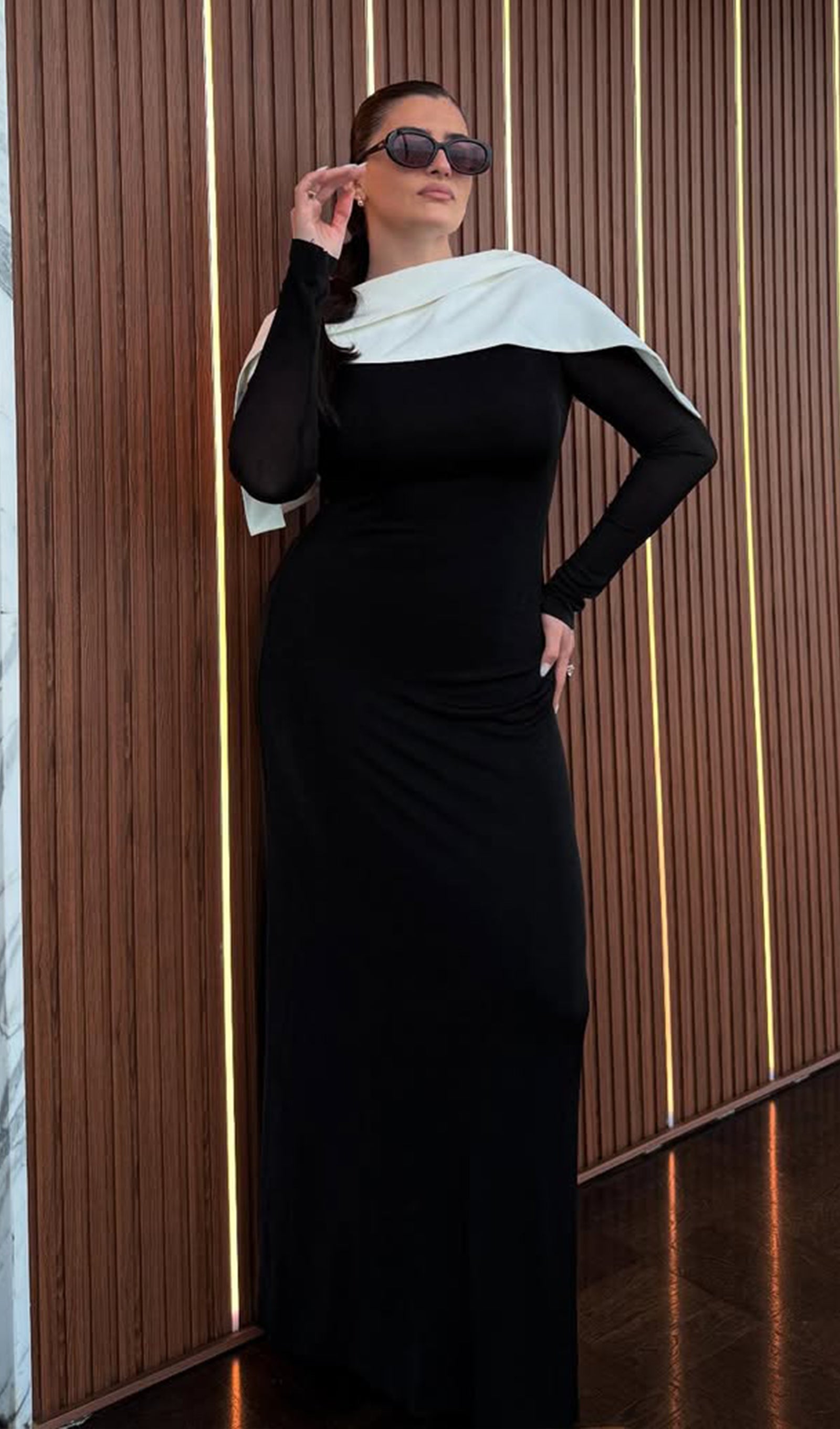 Asymmetrical Draped Shoulder Pleat Maxi Dress In Black