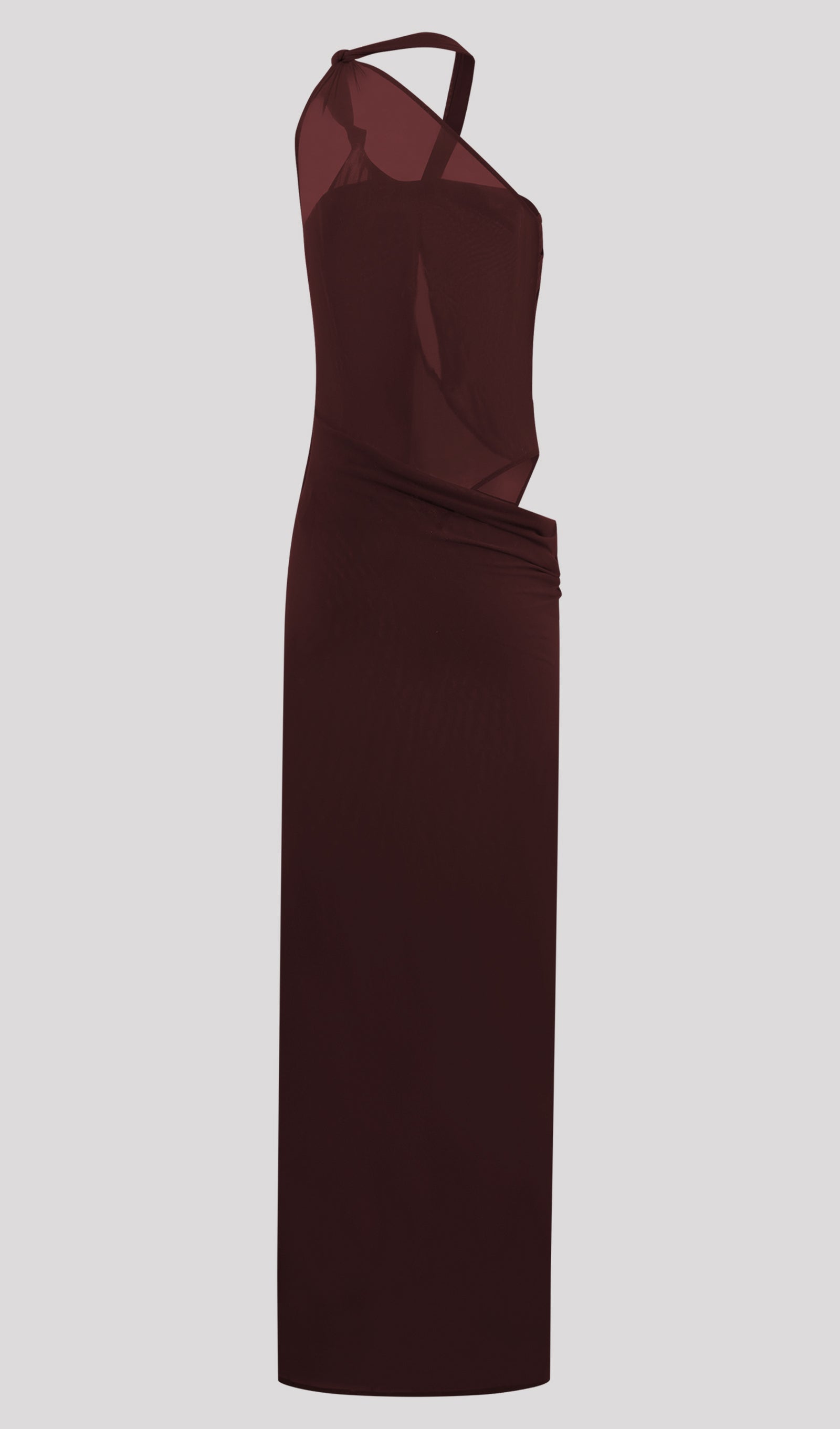 Knotted Mesh Maxi Dress In Mahogany
