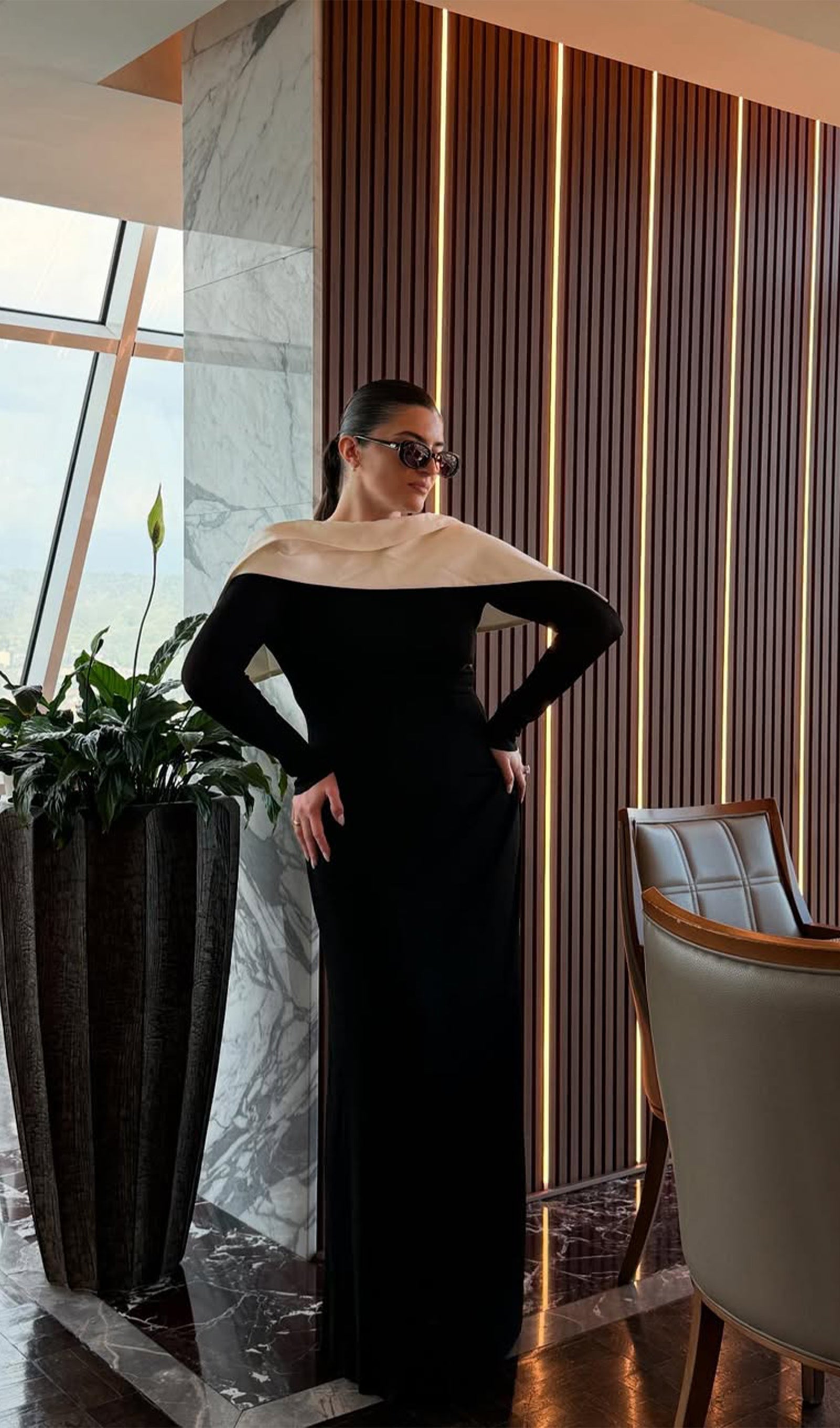 Asymmetrical Draped Shoulder Pleat Maxi Dress In Black