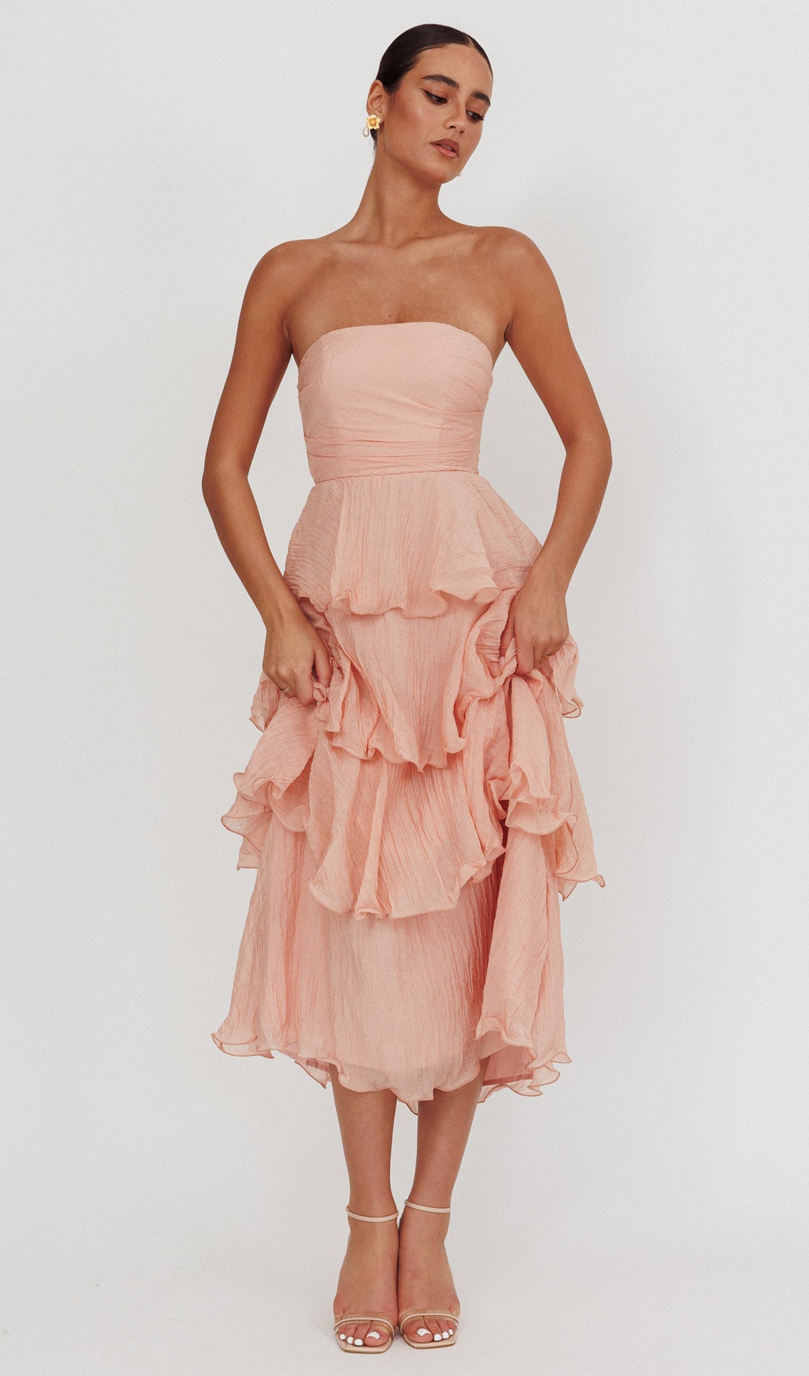 Strapless Layered Midi Dress
