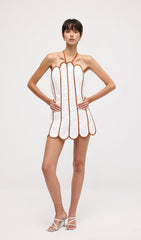 Scalloped Panelled Linen Halter Mini Dress