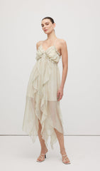 Halter Tulle Pleated Midi Dress