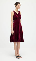 V Neck Velvet Midi Dress