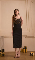 Lace-Trimmed Open Back Midi Dress