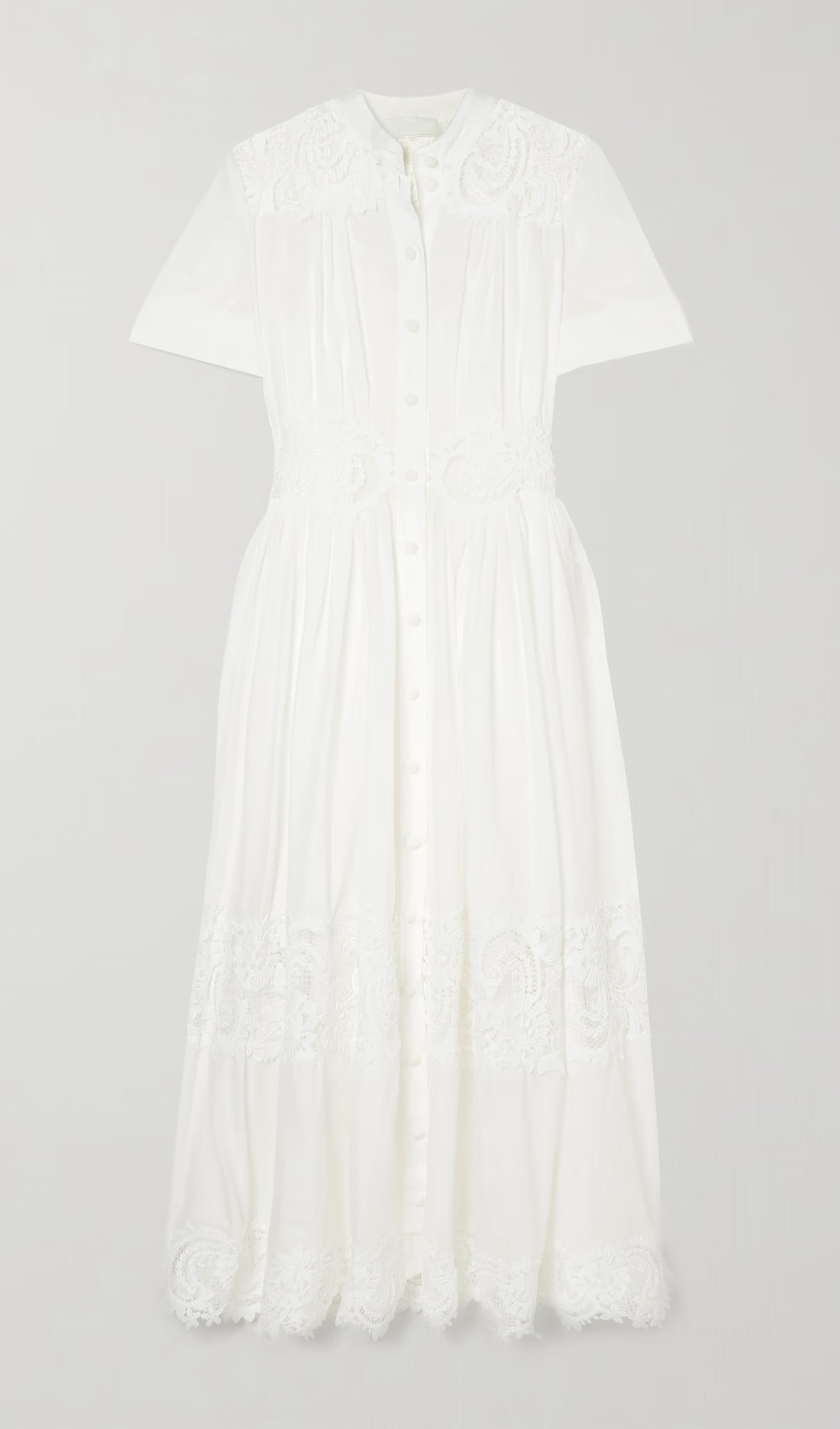 Lace Trimmed Cotton Gauze Midi Dress