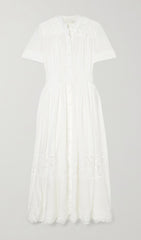 Lace Trimmed Cotton Gauze Midi Dress