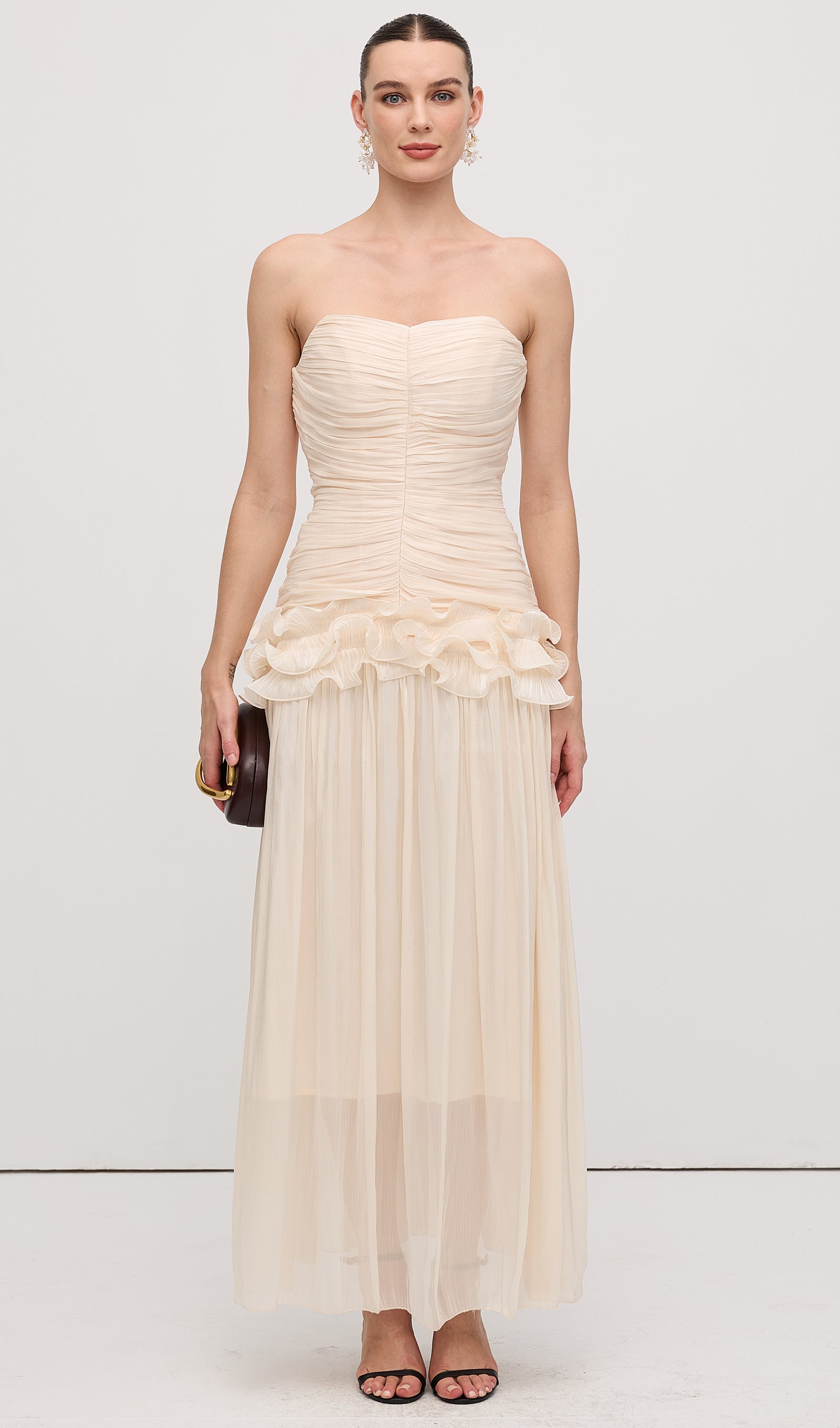 Slim Strapless Ruffle Maxi Dress