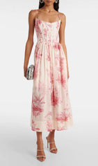 Printed Poplin Midi Corset Dress