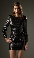 Stretch Sequin Mini Dress In Black