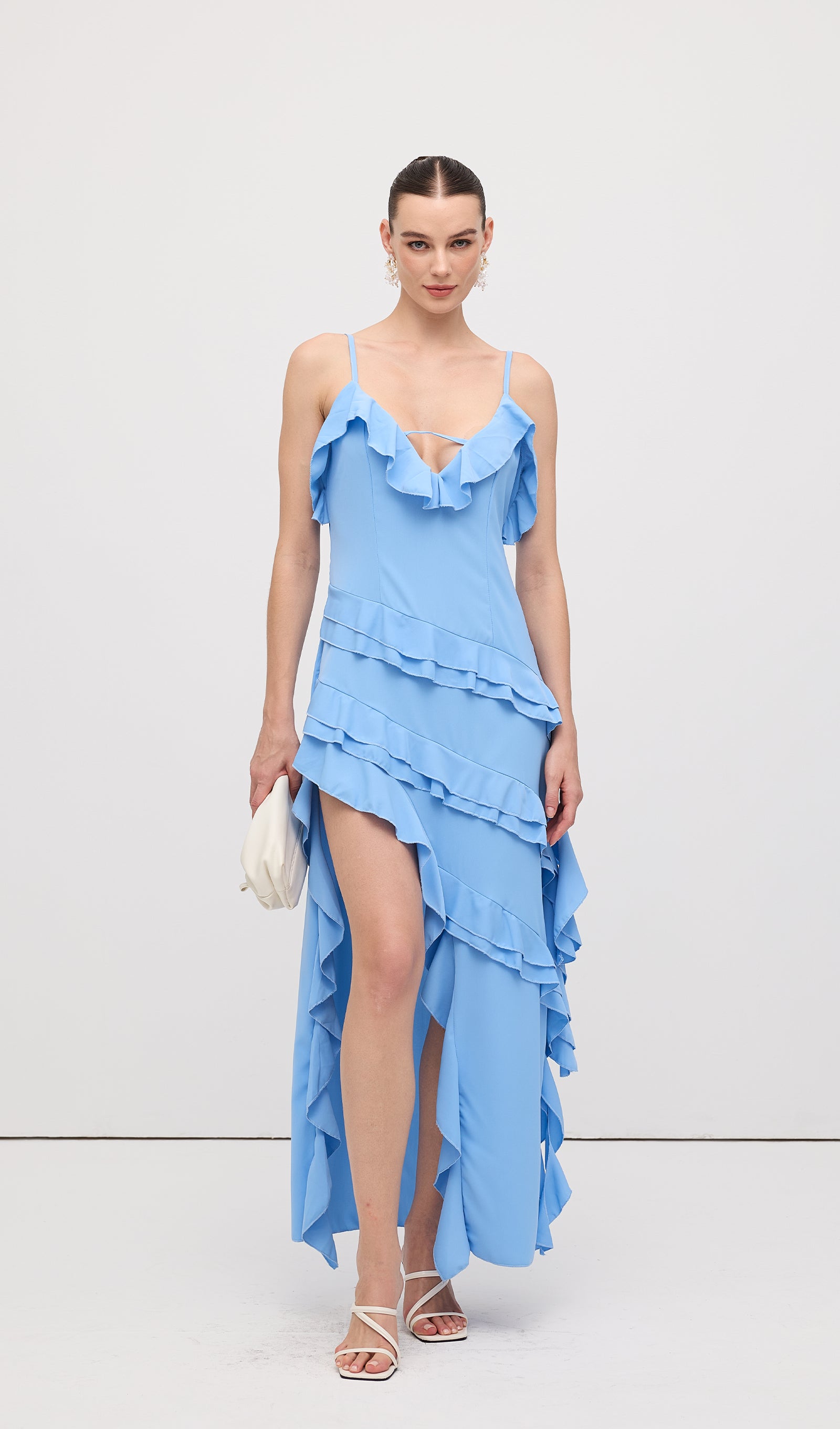 Sleeveless Rayon Ruffle Midi Dress
