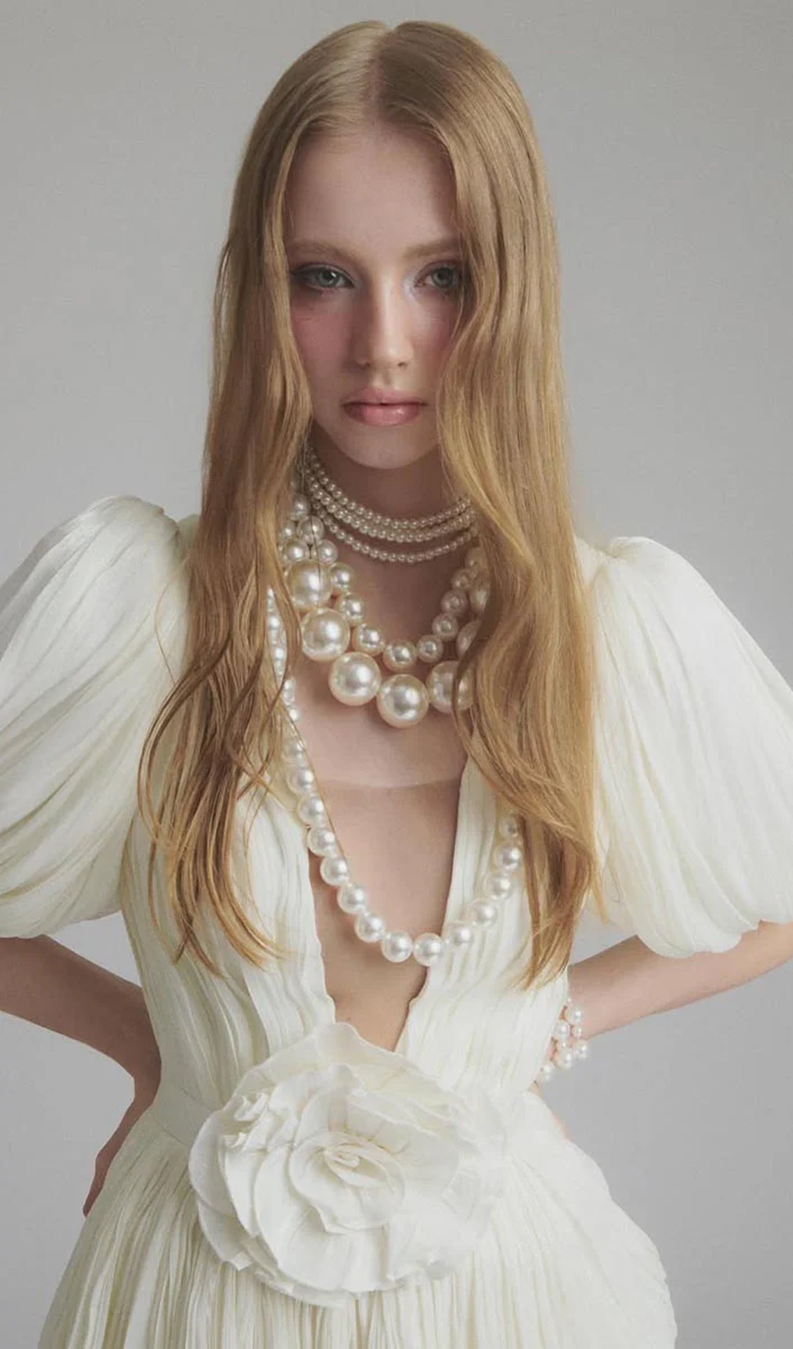 V Neck 3D Floral Pleated Mini Dress