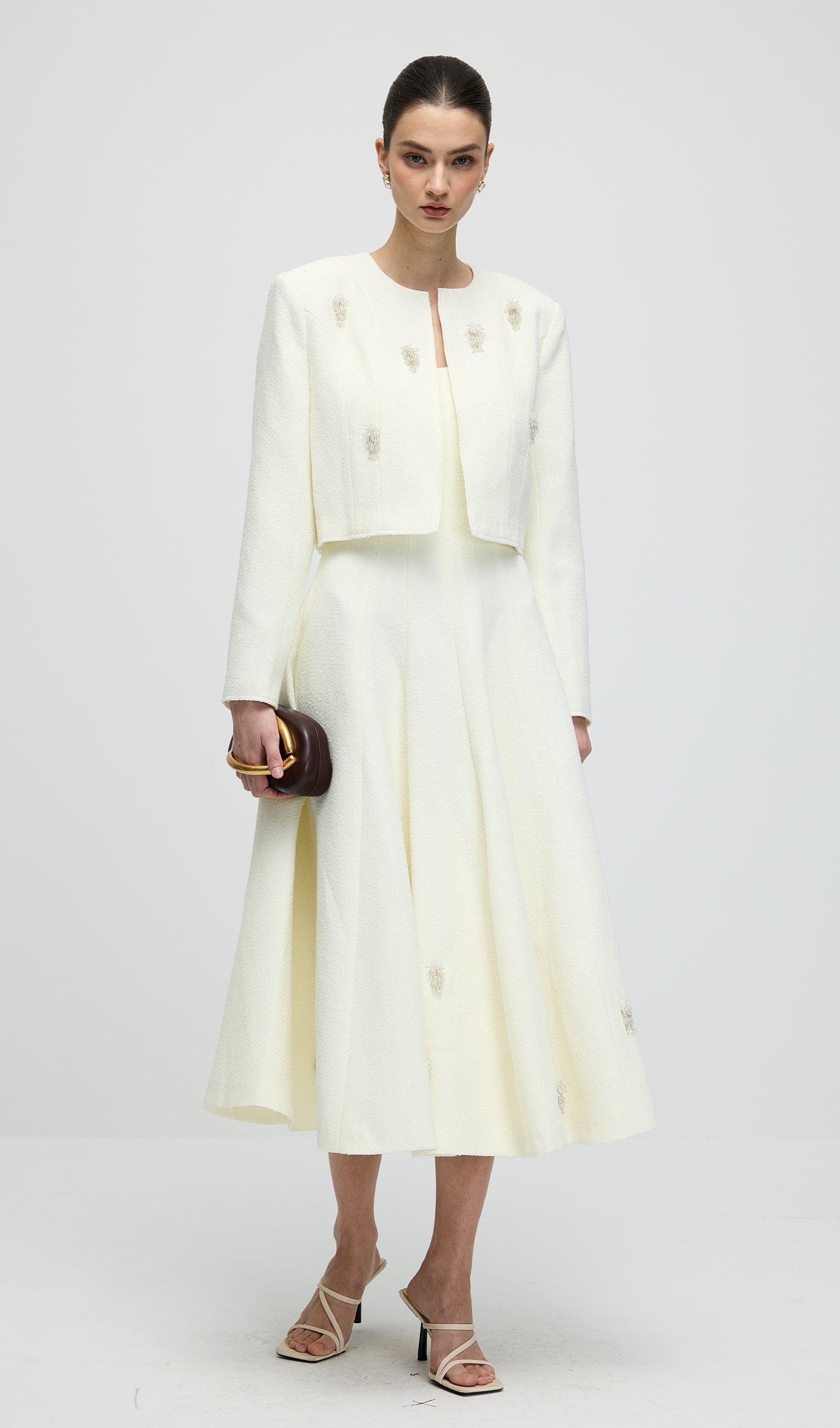 Long Sleeve Tweed Midi Dress Set