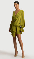 Satin Plunge-Neck Micro Mini Dress