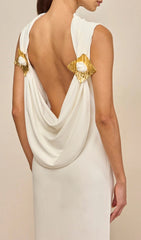 Knit Deep Cowl Back Midi Dress In White