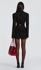 Suiting Pleated Mini Dress In Black