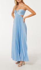 Solid Cut Out Tie Back Plisse Maxi Dress