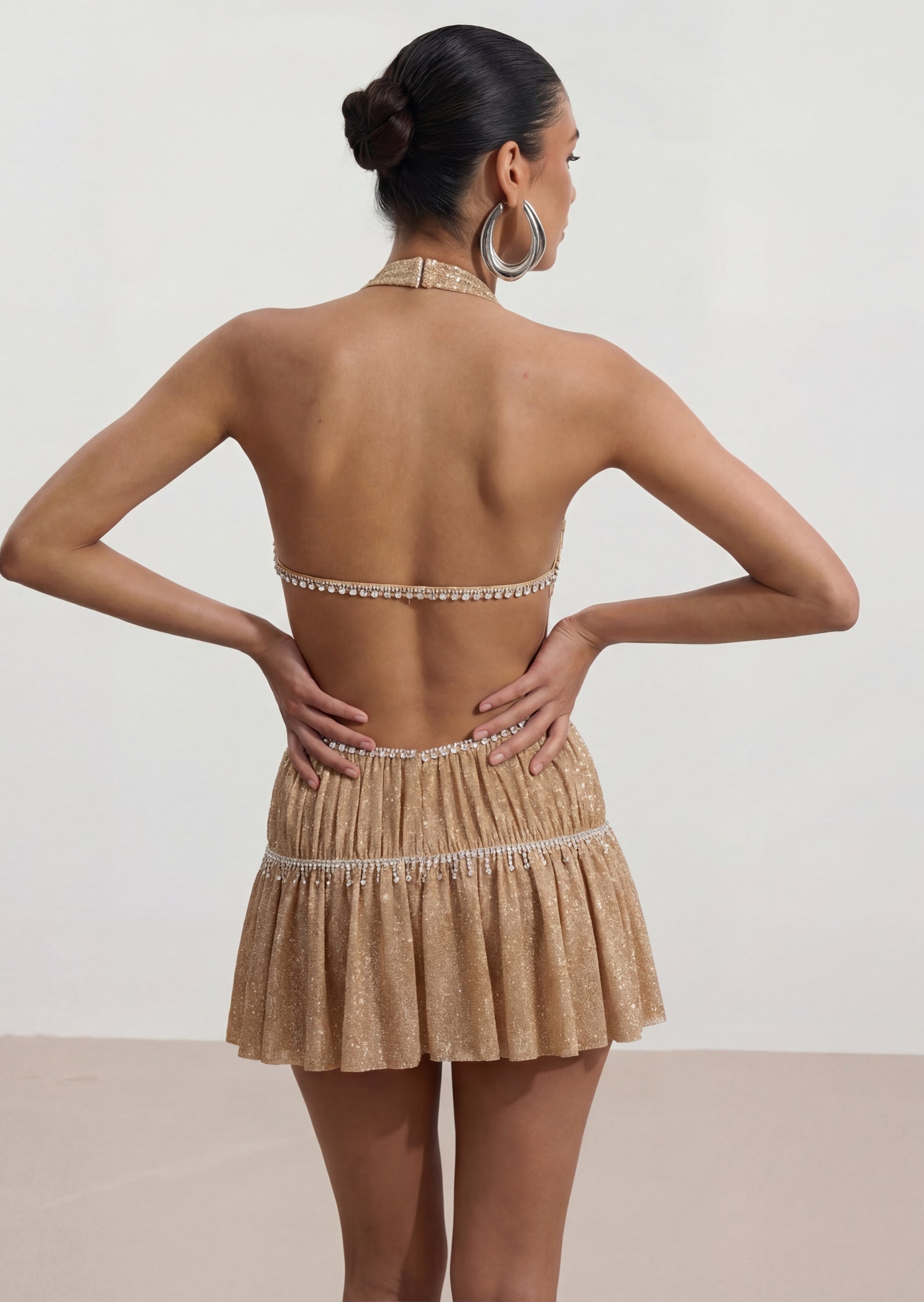 Open Back Mini Dress In Diamond Sand