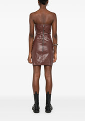 Strapless Cutout Coated-Denim Mini Dress