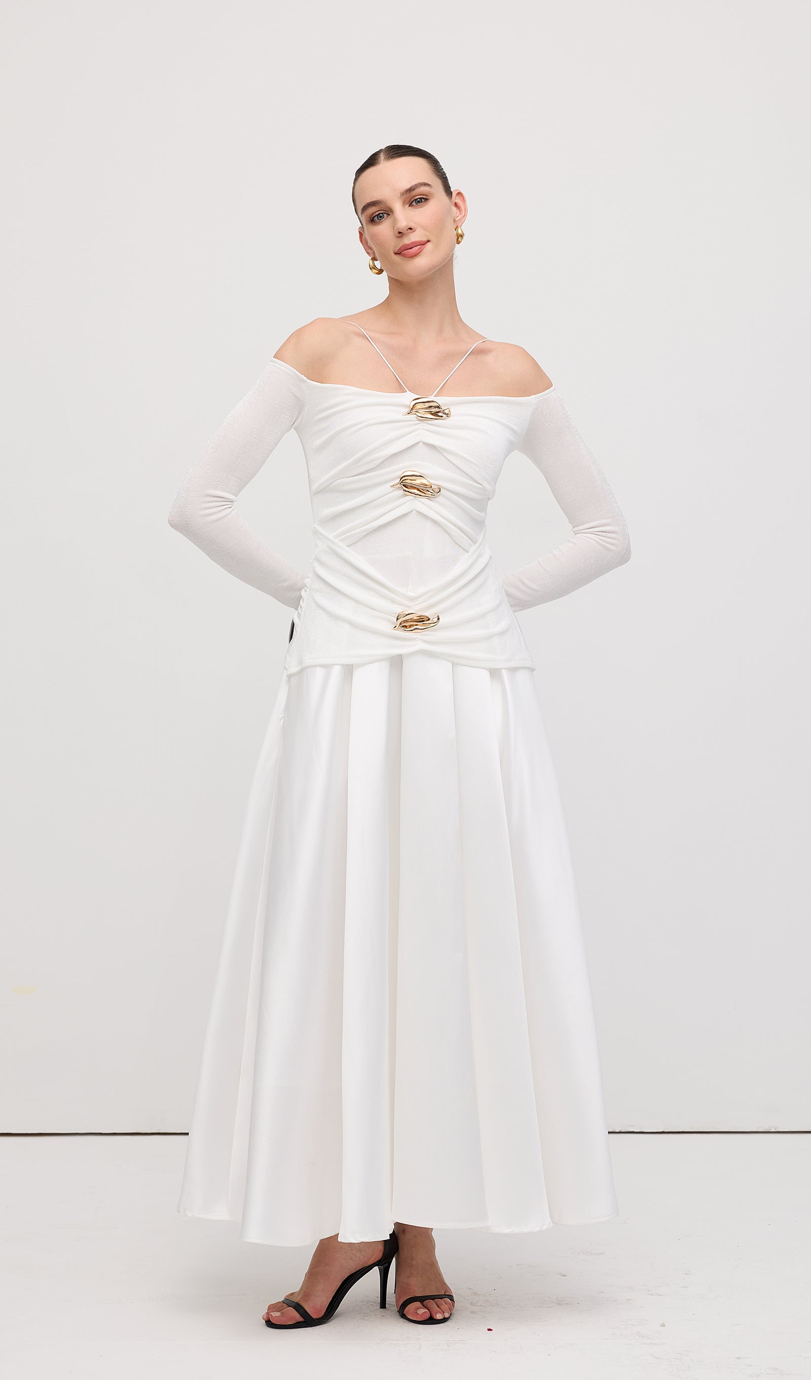 Off Shoulder Panelled Maxi Dress