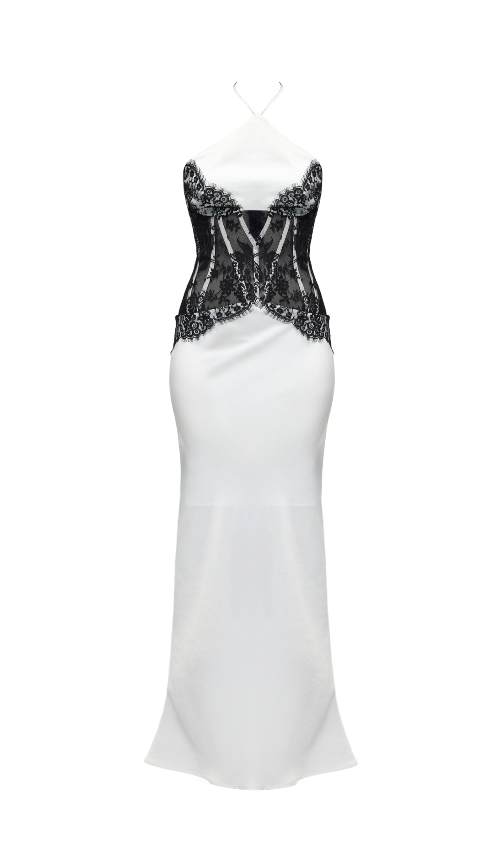 Satin And Lace Corset Midi Dress In White