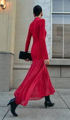 Mock Neck Pleated Panel Sweater Dress