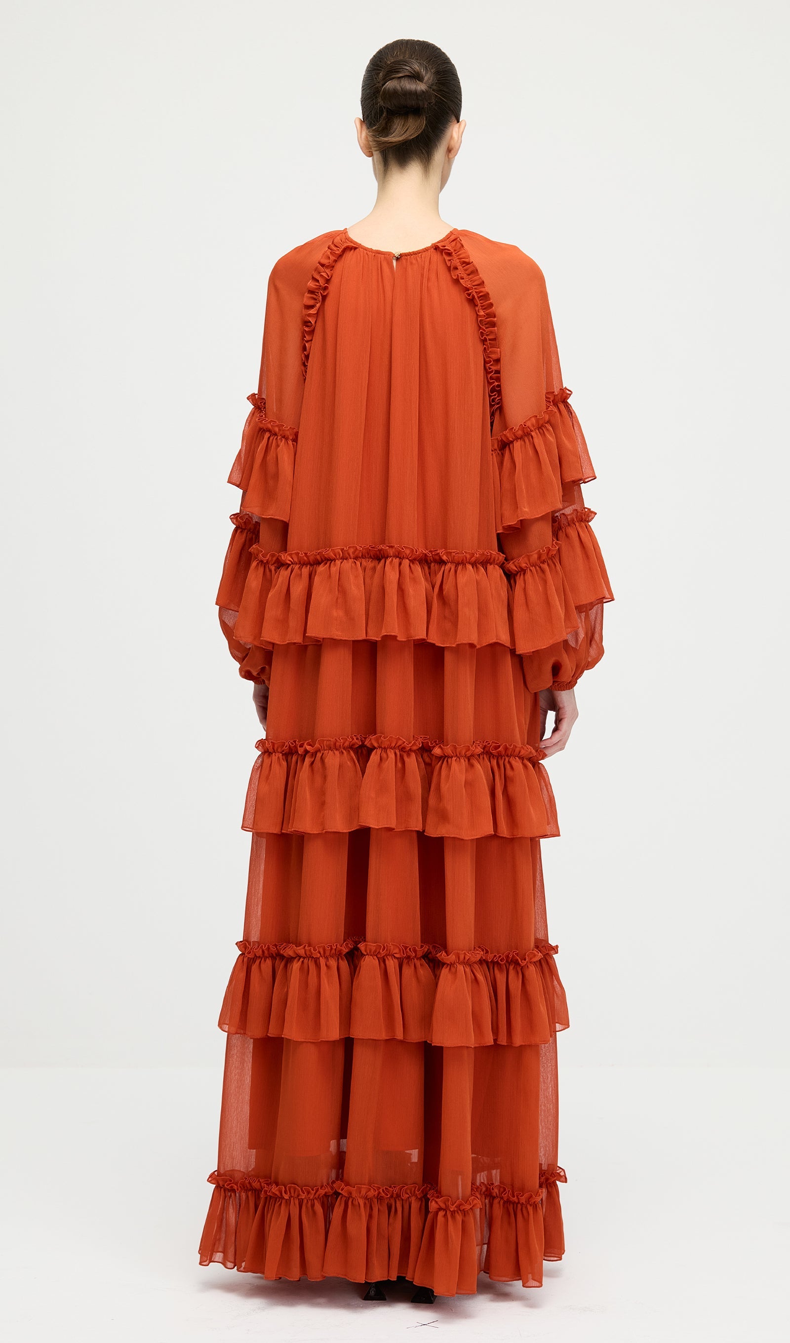 Ruffle Tiered Puff Sleeve Maxi Dress