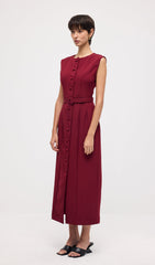 Sleeveless Shift Midi Dress With Belt