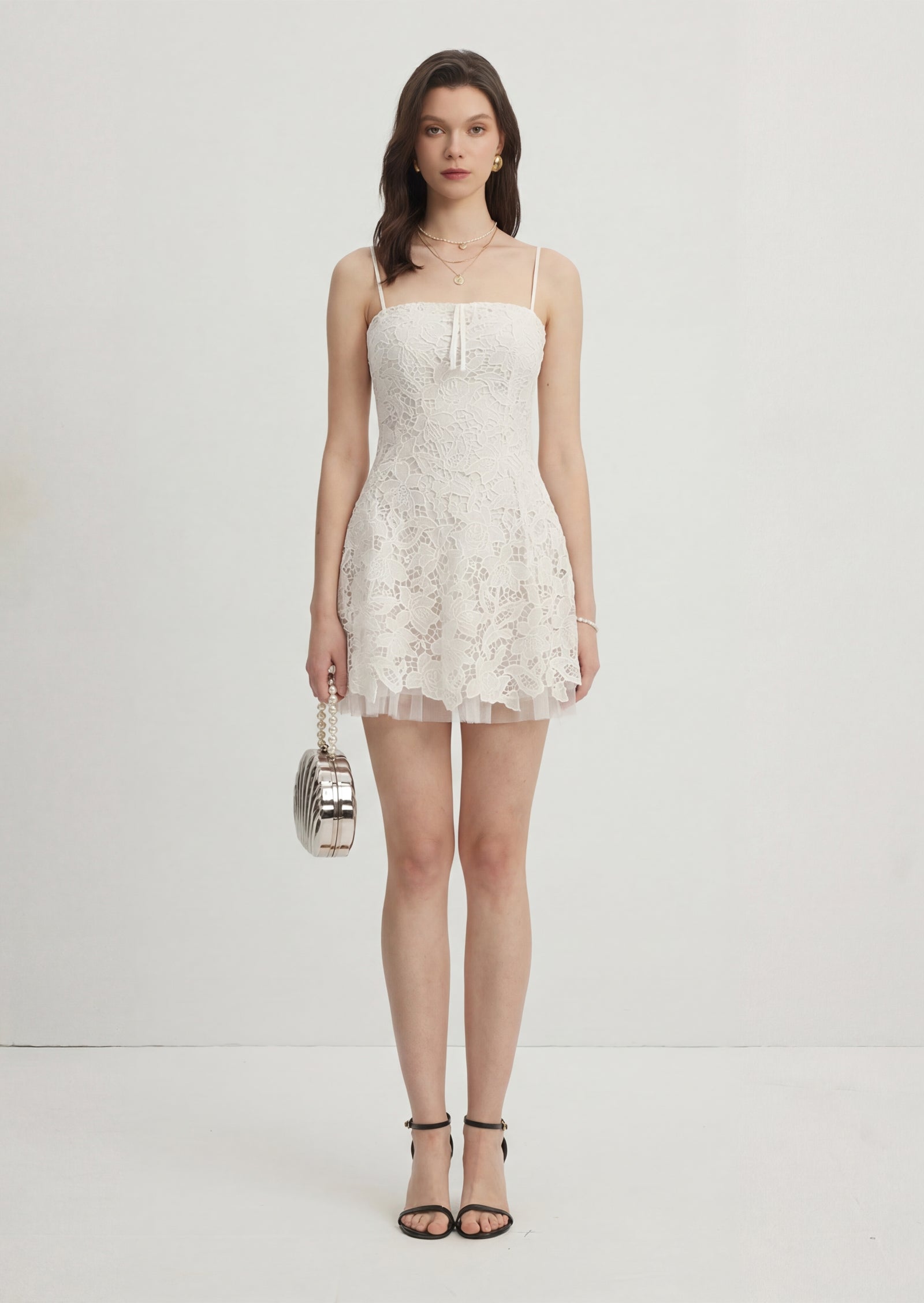 Sleeveless Lace Mini Dress In White