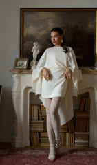 Mini Dress With Flowing Cape In Cream