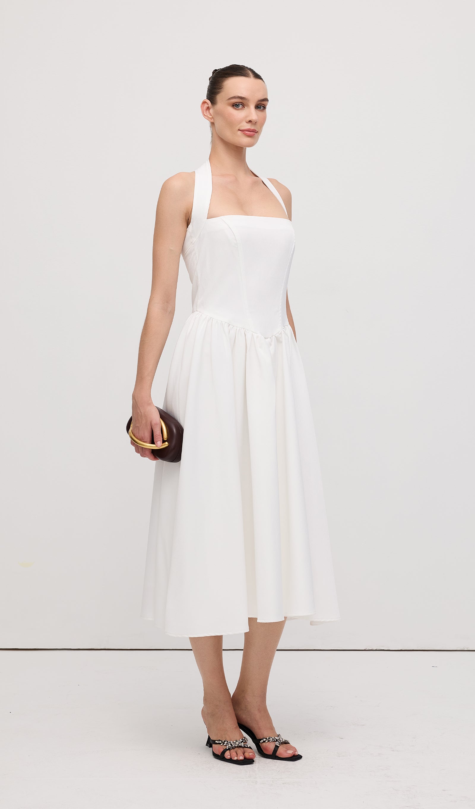 Solid Halter Midi Dress