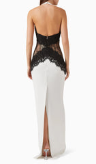 Open Back Maxi Dress In Crepe & Lace