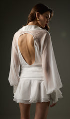 Solid Lantern Sleeve Mini Dress In White