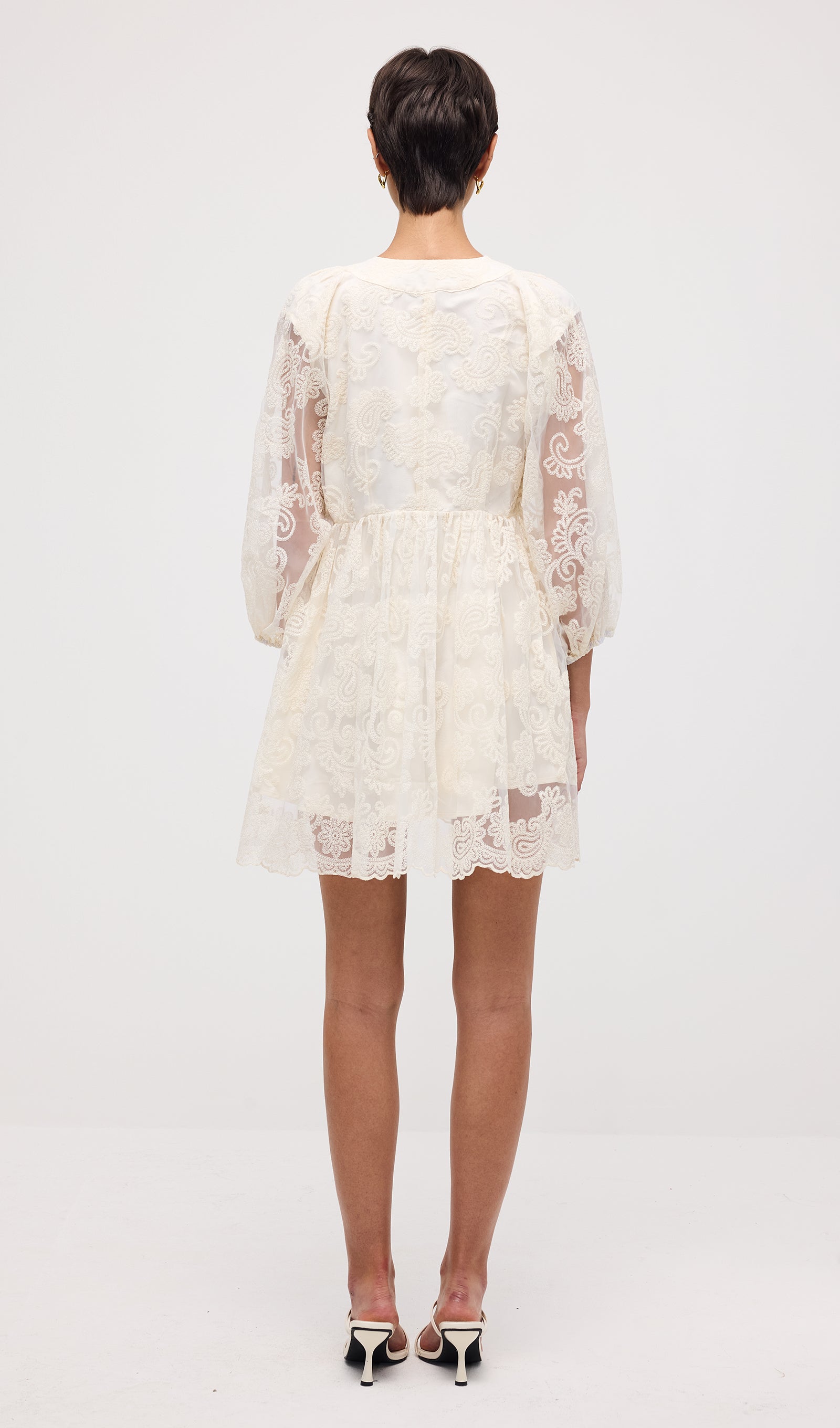 V Neck Embroidery Lace Mini Dress