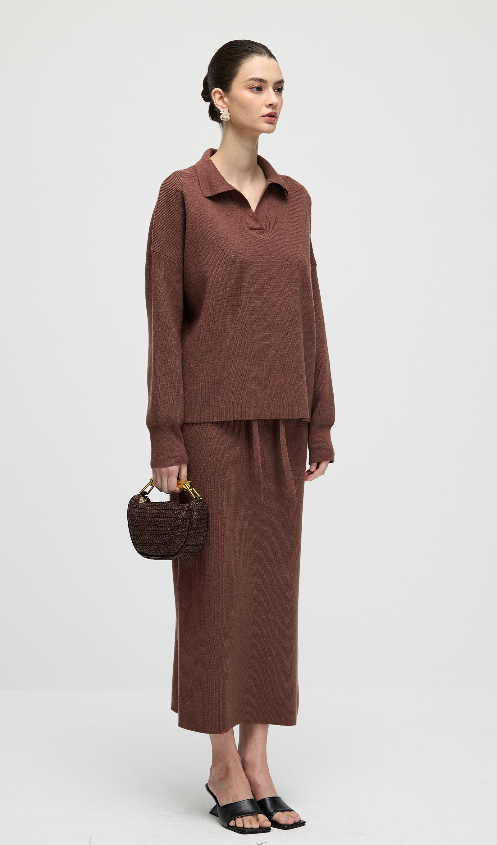 Knitted Long Sleeve Top & Midi Dress Set