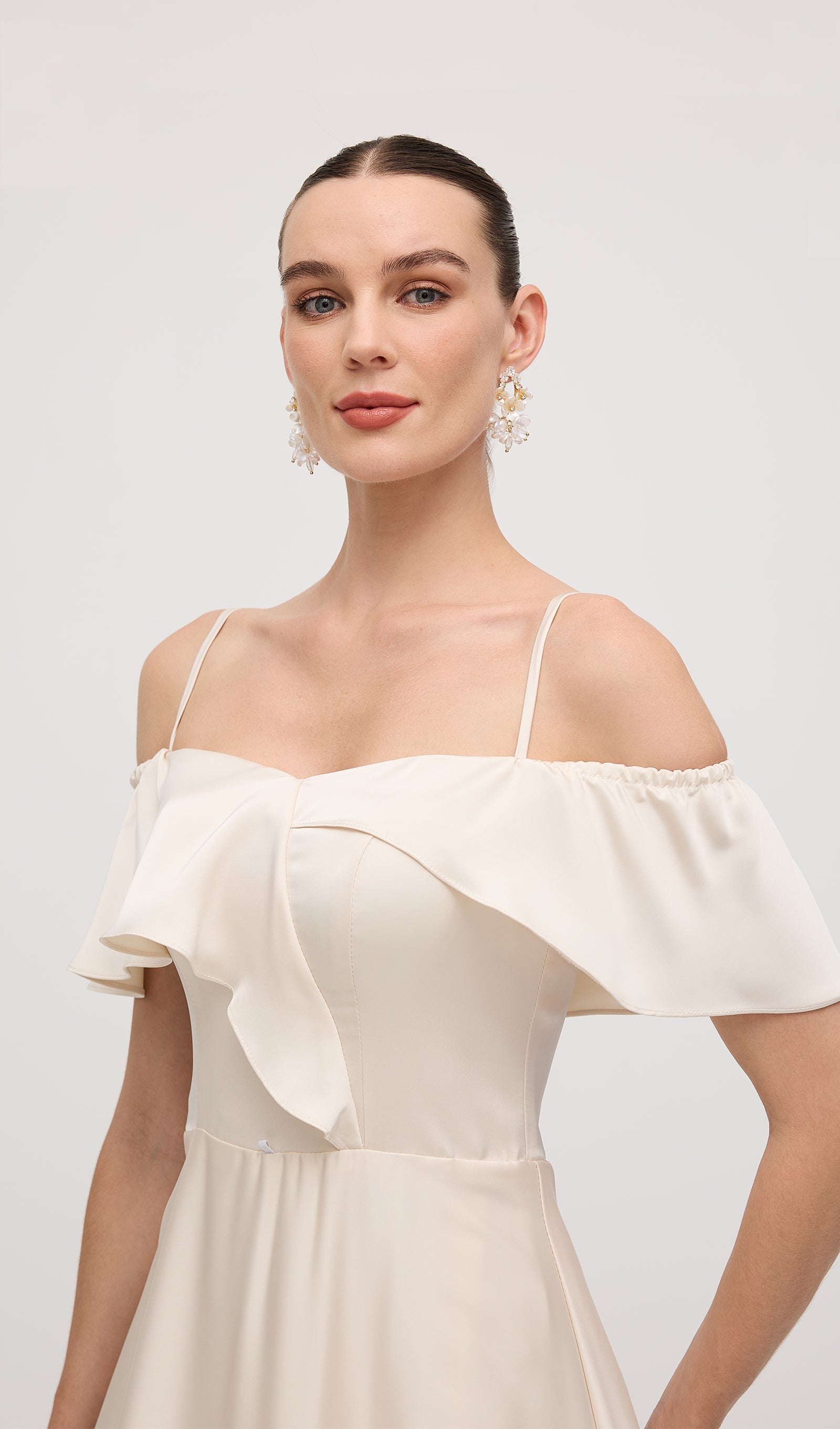 Ruffle Satin Midi Dress