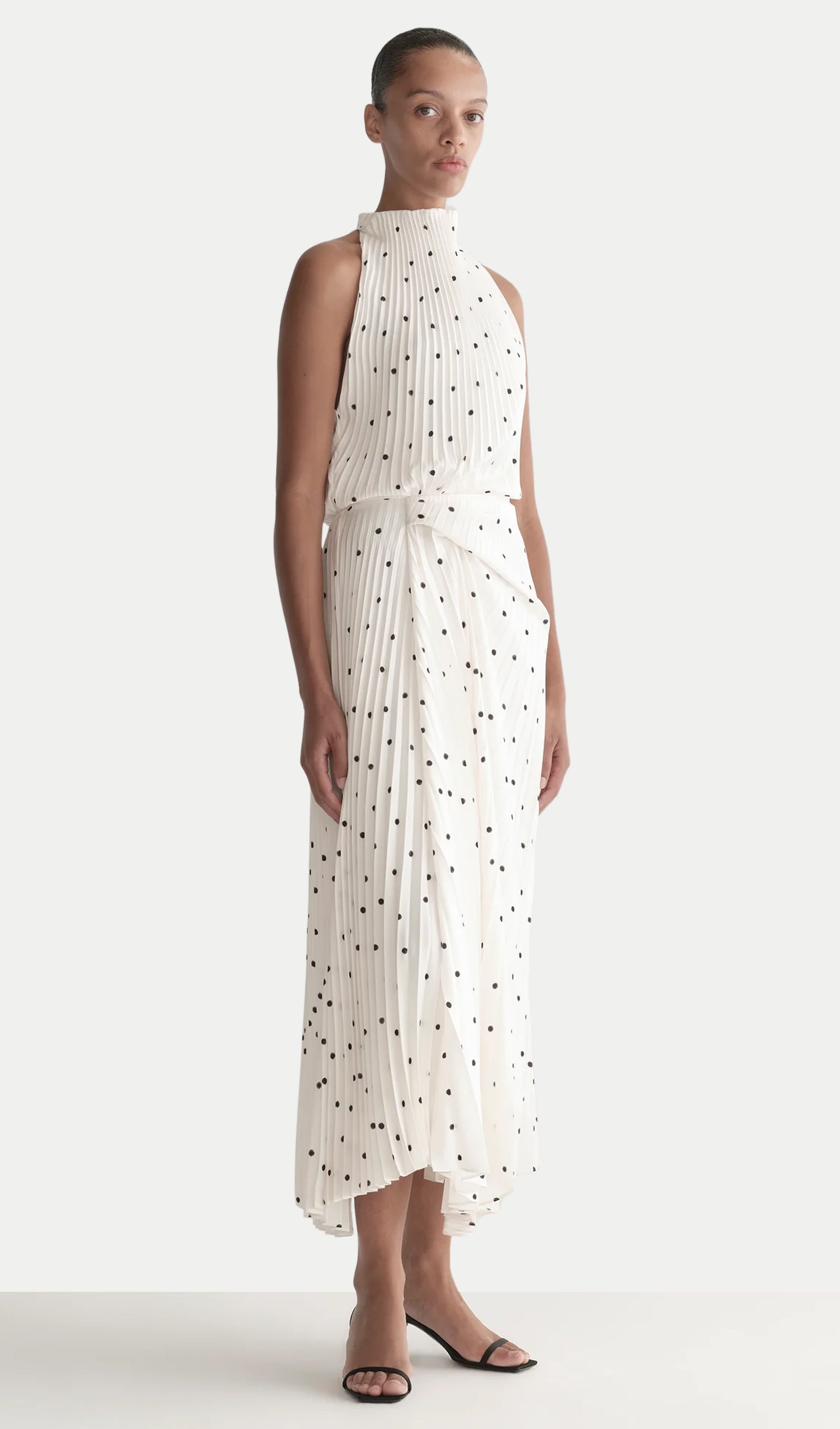 Polka Dot Pleated Midi Dress