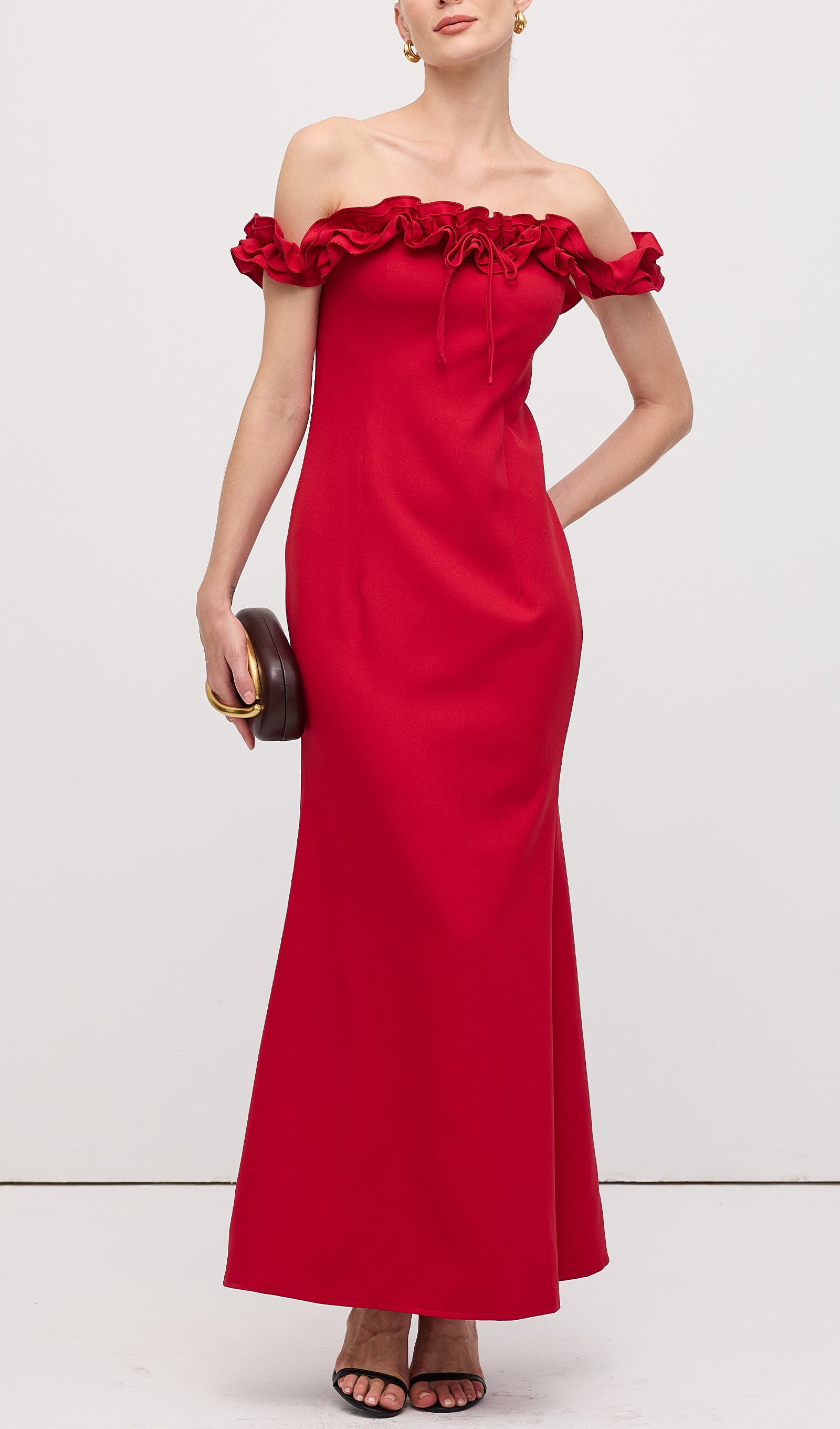 Ruffle Off Shoulder Maxi Dress Red