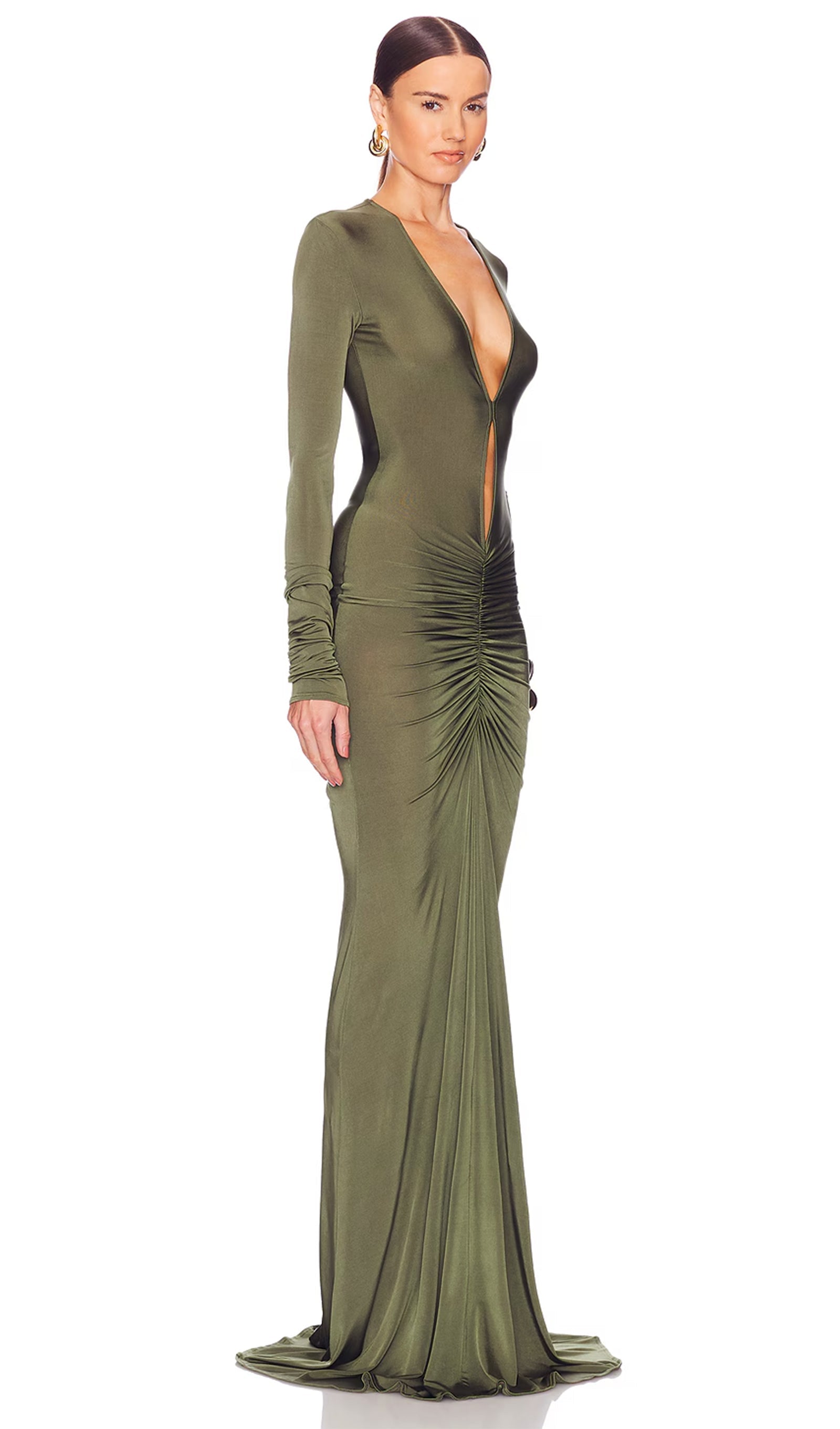 V Neck Ruched Maxi Dress