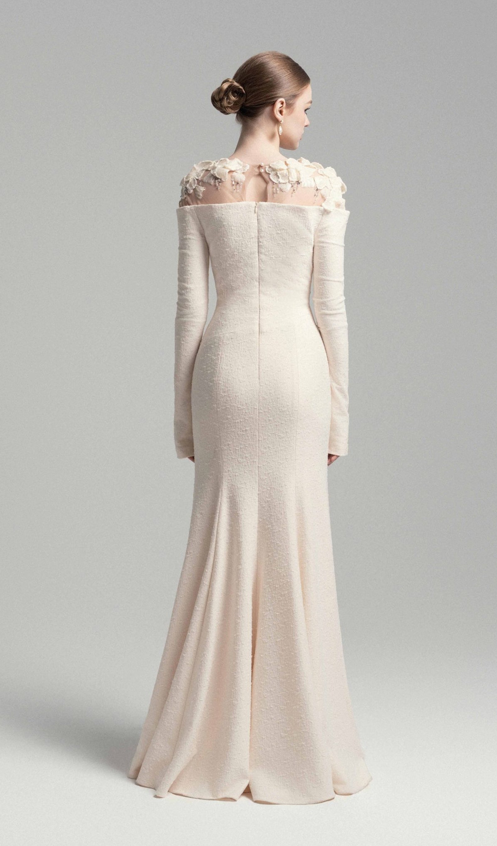 Draped Crystal Midi Dress In Cream