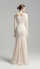 Draped Crystal Midi Dress In Cream